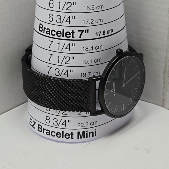 Mens Tonnier Black Stainless Steel Slim Watch Quartz New Battery Mesh Classic - Picture 6 of 9